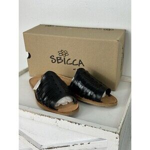 New Sbicca Lawrin Women Black Size 9 Huarache Slide Sandal Leather Slip On Rck